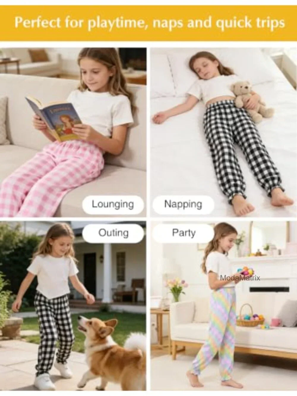 Girls Bamboo Viscose Pajama Jogger Pants Comfy Lounge PJs 4-12Y
